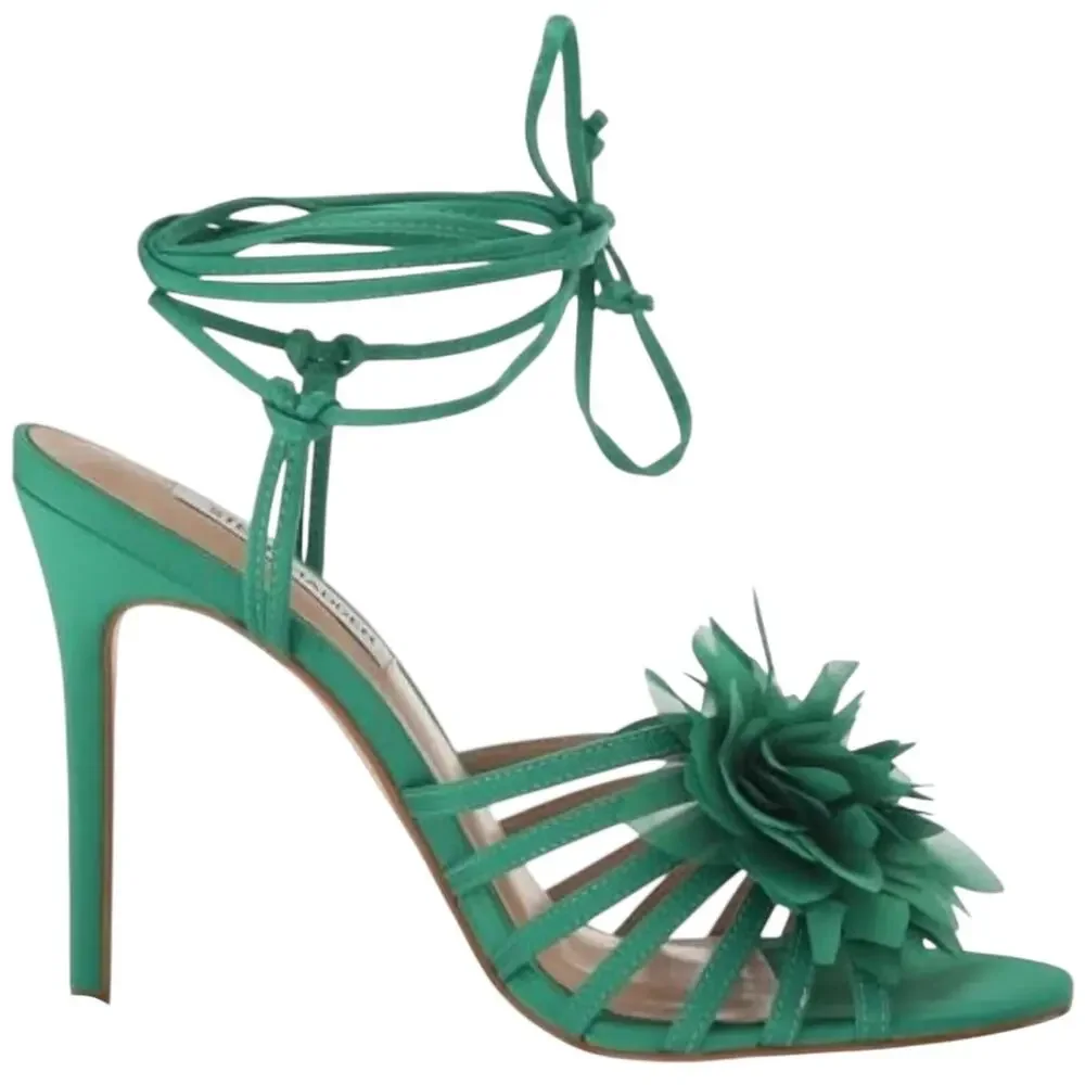 Steve Madden Women's Jolisa Heeled Green Lace-up  Satin Sandals Size 6